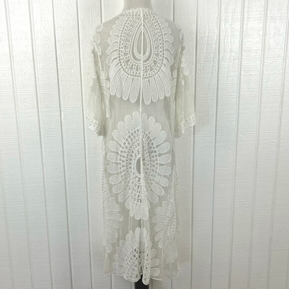 Adiva Women 3/4 Sleeve Cotton Duster Kimono Cover Up Boho Swim White Size Medium - Picture 5 of 7